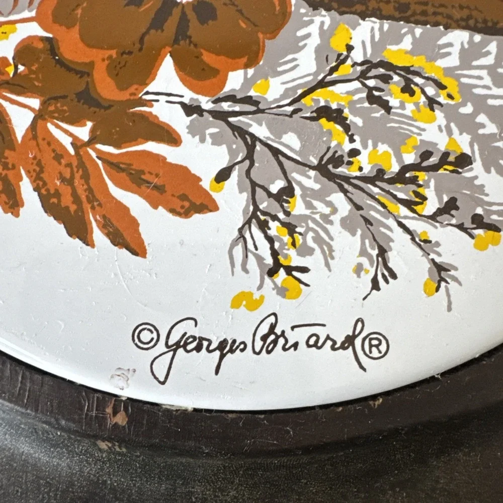 George Briard Round Serving Board With Autumn Ceramic Tile Cottage Core MCM